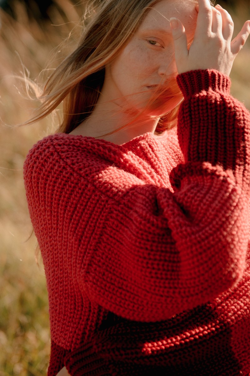"Strickfalke" Sweater Light Red / Dark Red