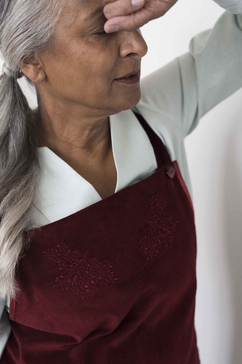 Cord Dress with Embroidery