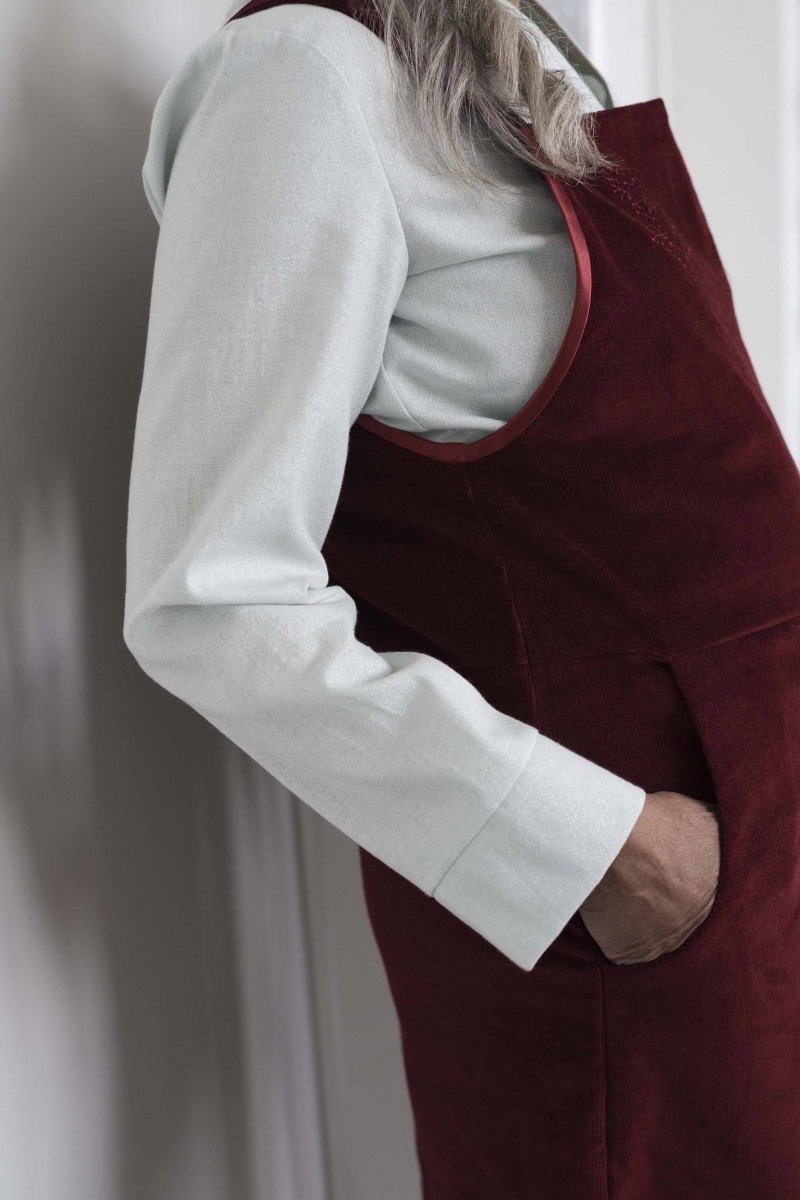 Cord Dress with Embroidery