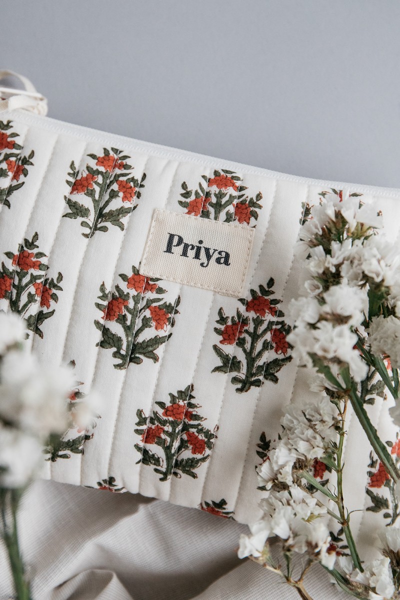 Red Floral Pouch White