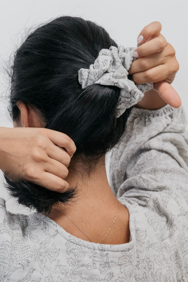 Soft Muslin Hair Scrunchie in Salt Grey Grey