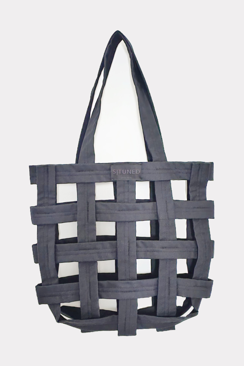 Black Denim Braided Shopper Black